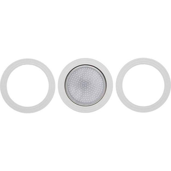 Bialetti 3 Gaskets + 1 Filter Plate for 1 Cup Stainless Steel Moka Pot