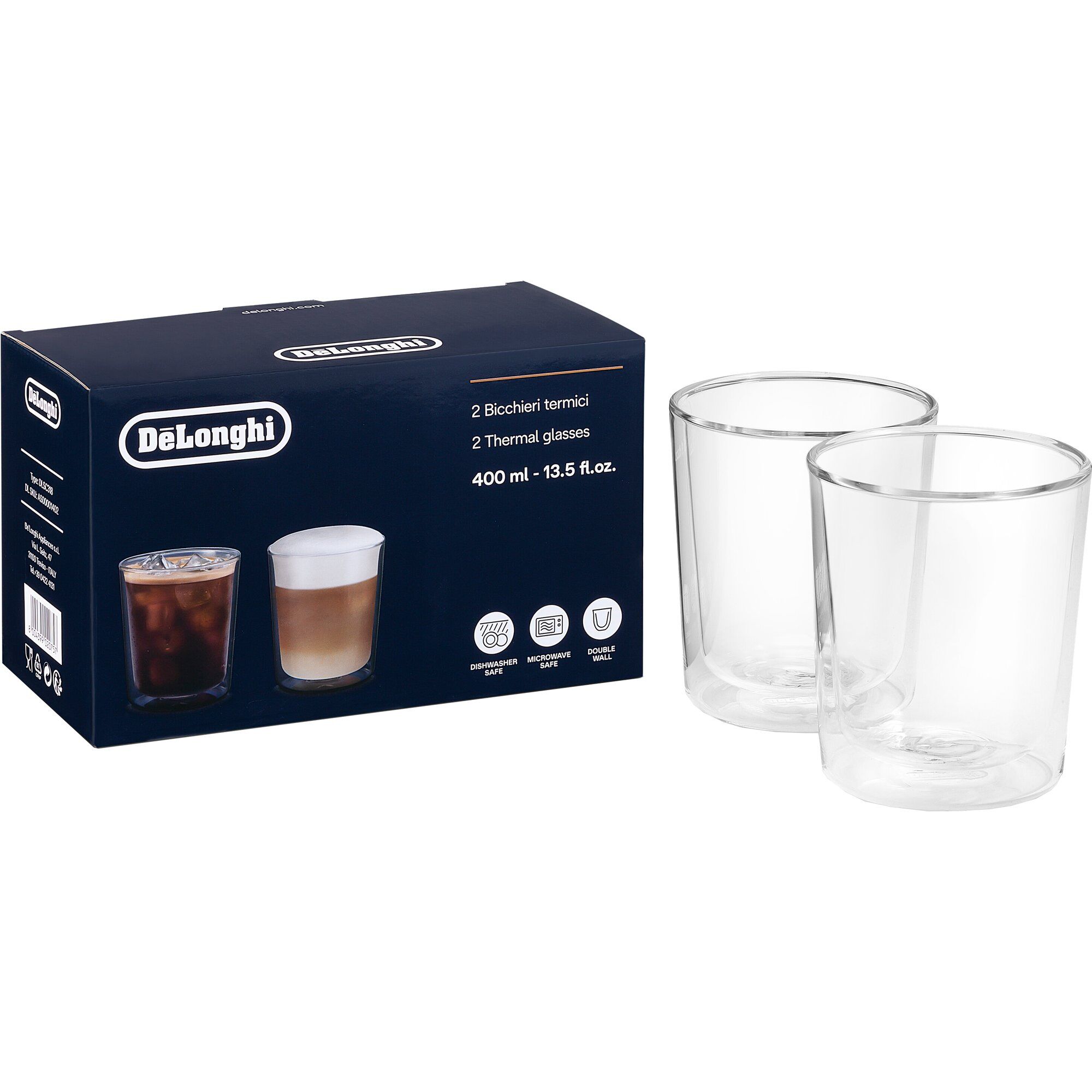 Delonghi Dobbeltvæggede Termoglas 400 ml, 2-pak